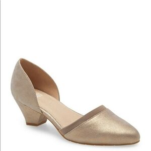 Eileen Fisher Remi d'Orsay Almond Pointed Toe Heel Size 6.5 Gold Leather